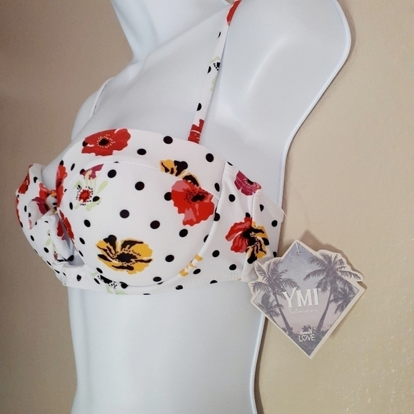 YMI Floral Polka Dots Cutout Bandeau Bikini Top/M - Picture 3 of 12